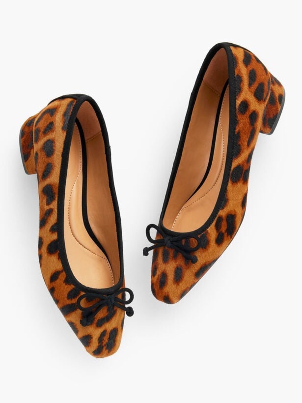 Talbots Vanessa Leopard Calf Hair Block Heel Pumps Bow Size 9.5M